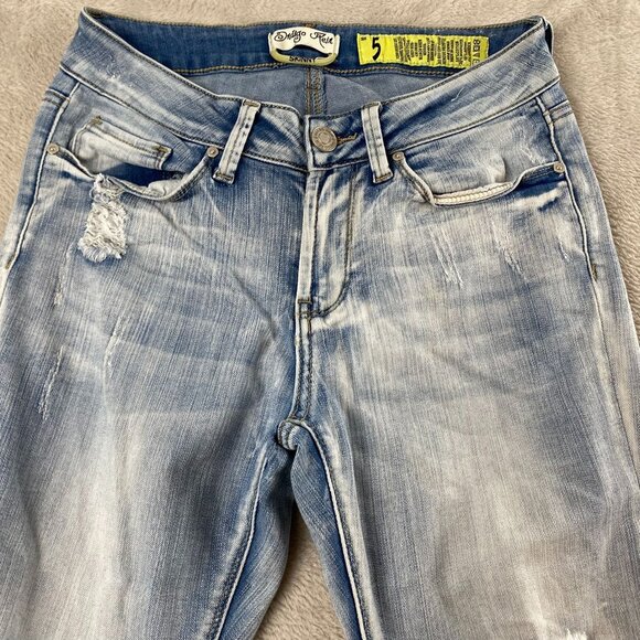 Indigo Rein Jeans Size 5 Light Blue Denim Distressed With Raw Hem and Selvage - Picture 9 of 14